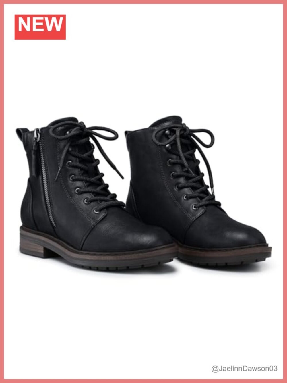 Women's Faux Leather Ankle Combat Boots Memory Foam Lace-Up Flat